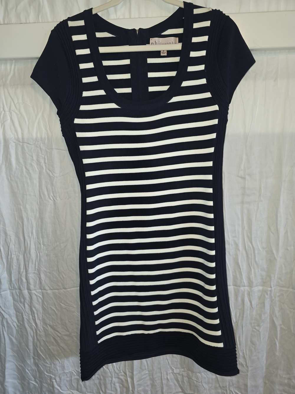 Philosophy Navy and White Striped Cap Sleeve Midi Dress